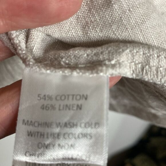 CALLIGRAPHIES Linen Blend Puff Sleeve Natural Top Blouse Taupe - Picture 6 of 6